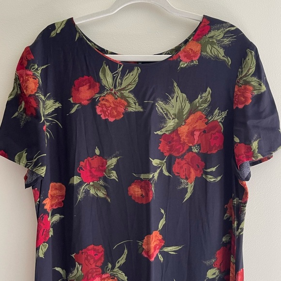 Vintage 90s Talbots Navy Floral Short Sleeve Midi Dress, Made in USA, Women's 18 - Picture 2 of 7